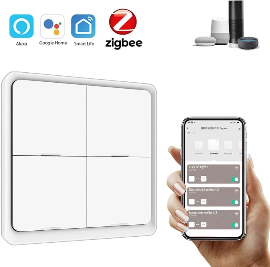 مفتاح مشهد ذكي لاسلكي ZigBee – يعمل بالبطارية للتحكم في المشاهد والأجهزة