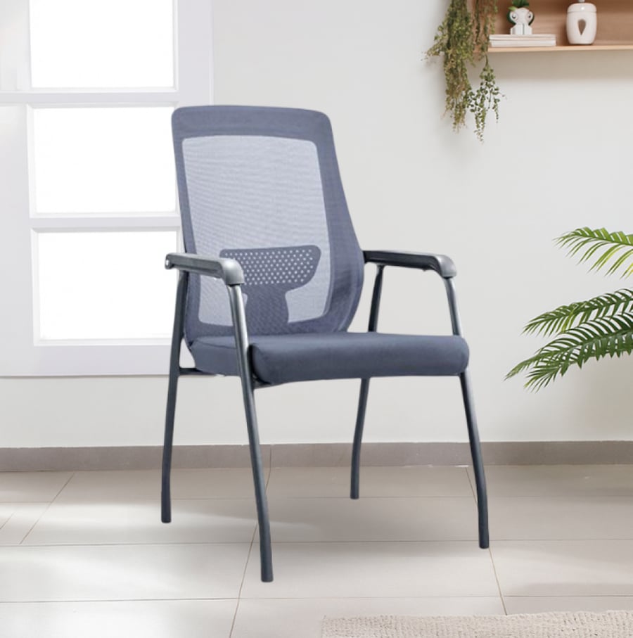 Elegant mesh design reception chair in dark gray color