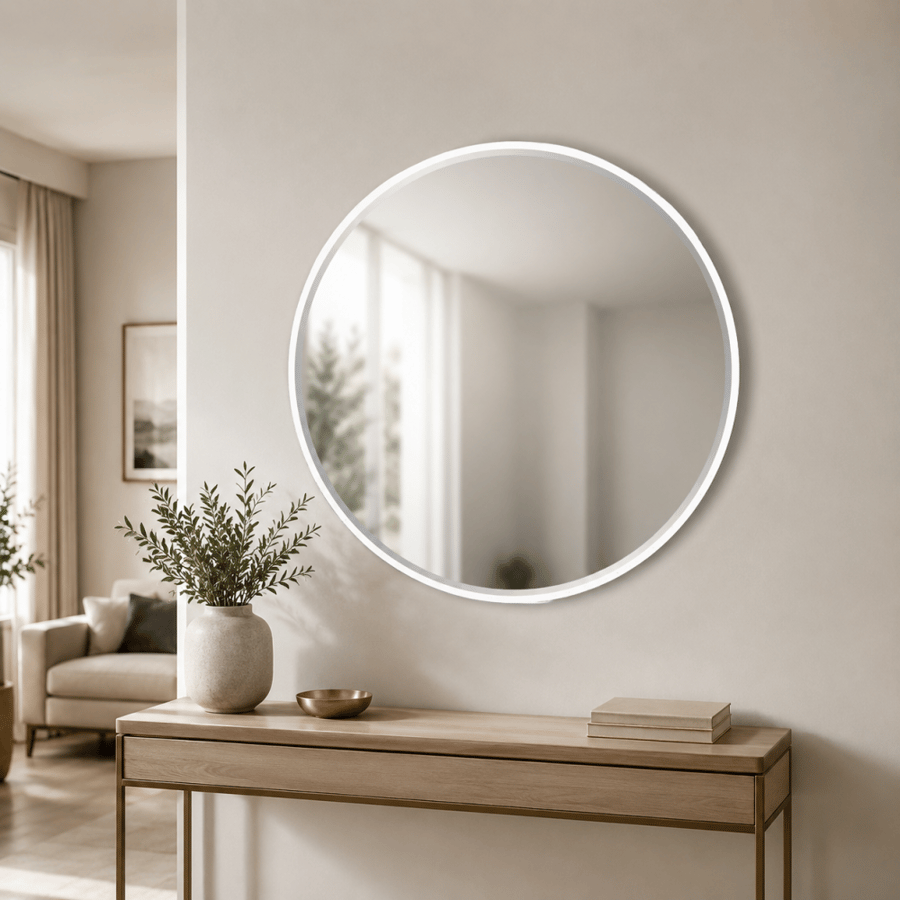 مرآة حائط بإطار أبيض بتصميم متناسق مقاس 90×90 سم