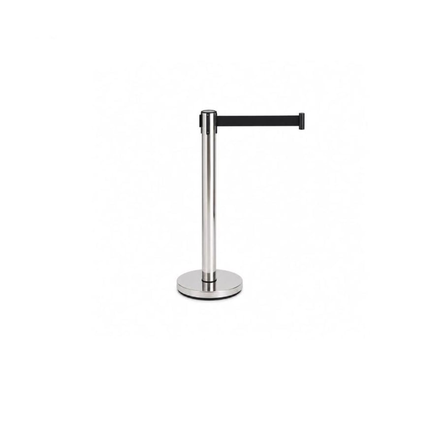 حاجز تنظيم مسارات وطوابير استيل فضي مع حزام سحاب أسود 2 متر - (k 30802513)