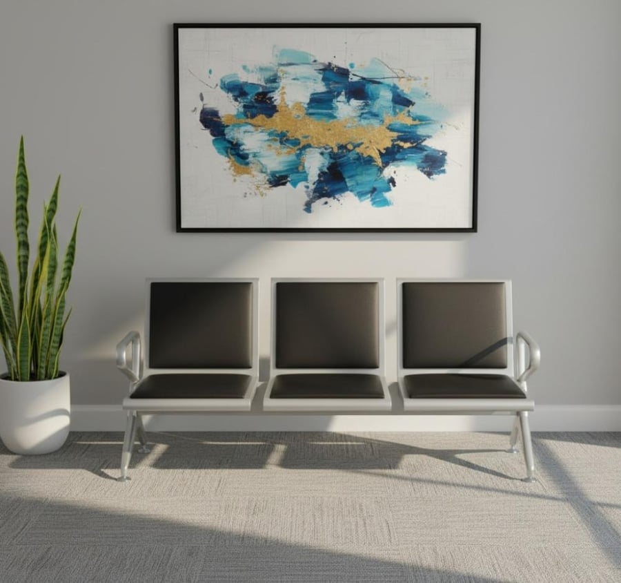Office desk sofa with geometric design for 3 people in different colors
