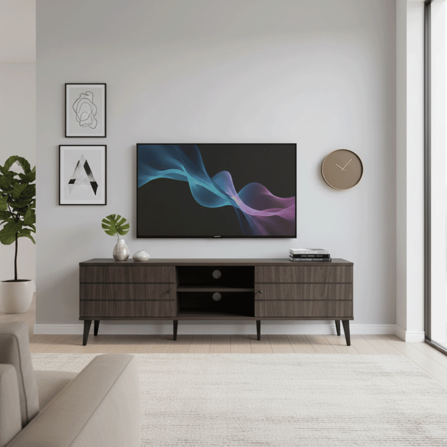 طاولة تلفاز بتصميم مودرن بلون بني بمقاسات مختلفة