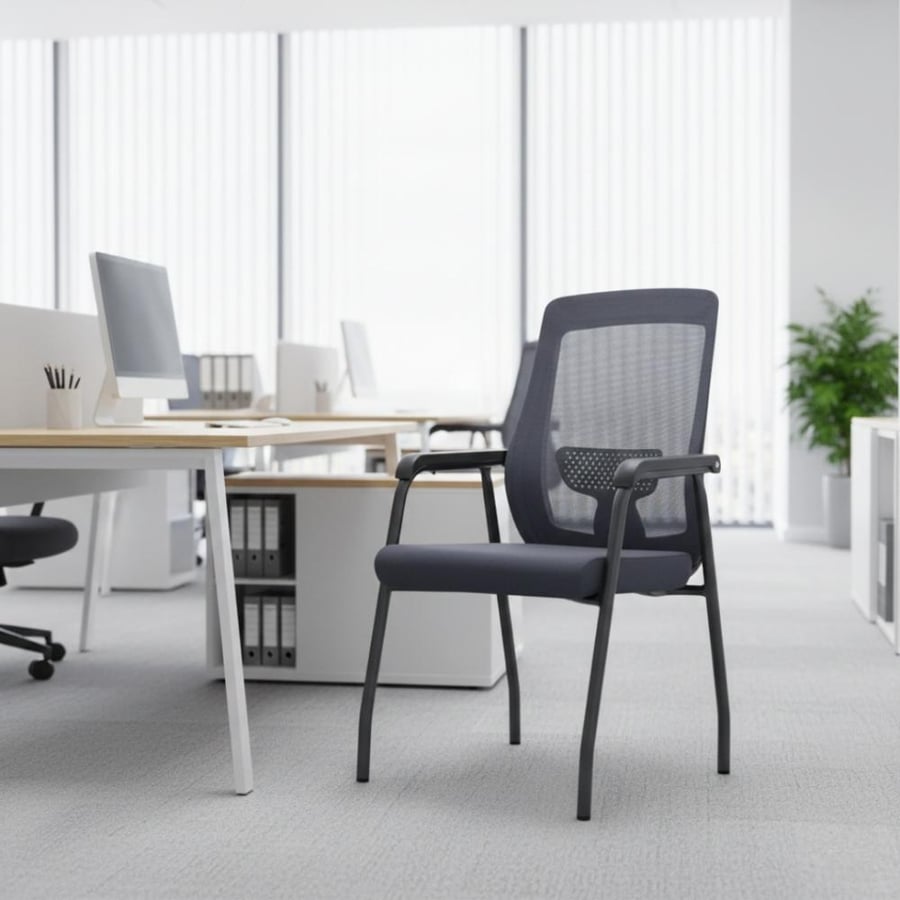 Elegant mesh design reception chair in dark gray color