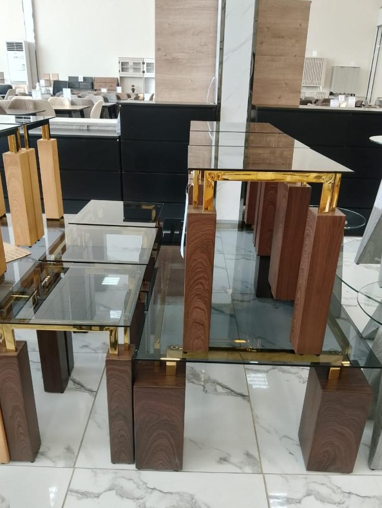 طقم طاولات خدمة زجاج بتصميم مستطيل عملي