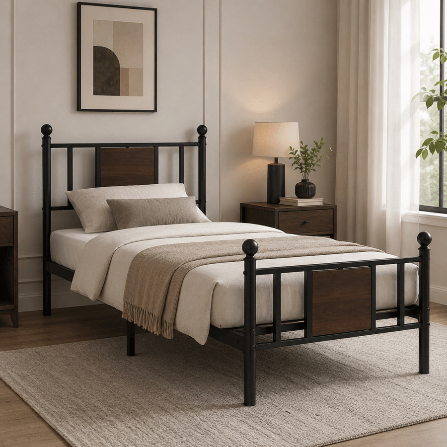 سرير بتصميم أنيق مقاس 82×90×190 سم باللون الأسود