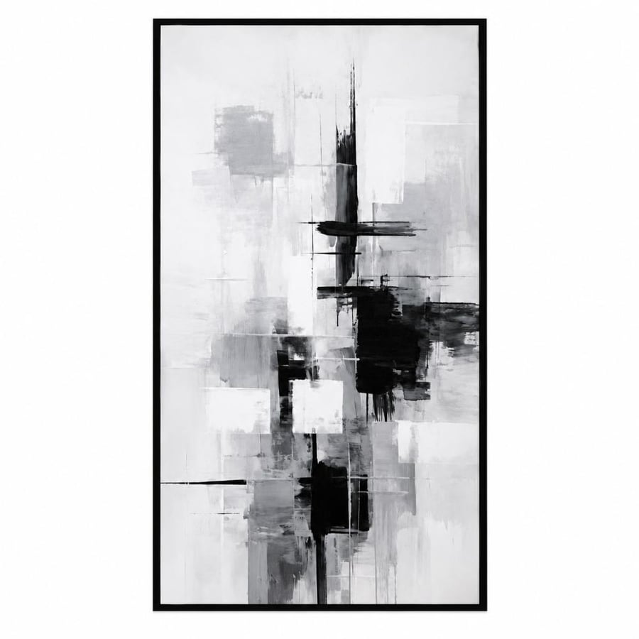لوحة جدارية مع علاقة ملابس بتصميم تجريدي أبيض وأسود مقاس 80×180 سم