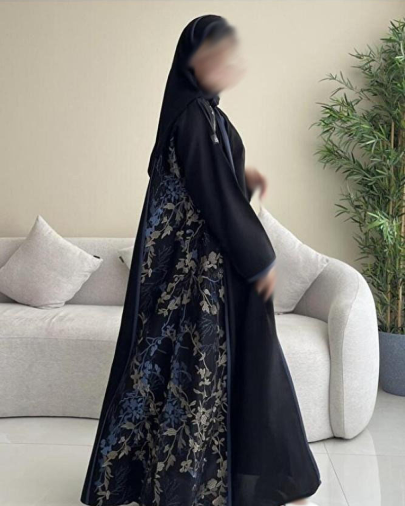 OLGA-ABAYA عباية أنيقة عصرية من آولجا القماش كتان مطرز وقصة العباية ربع كلوش شامل الطرحة