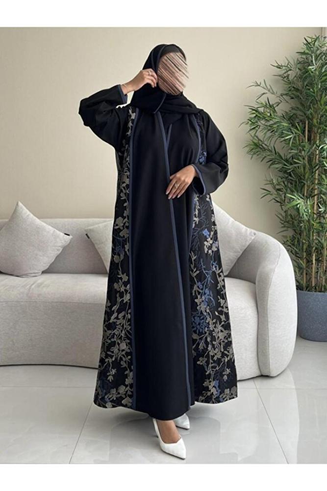 OLGA-ABAYA عباية أنيقة عصرية من آولجا القماش كتان مطرز وقصة العباية ربع كلوش شامل الطرحة