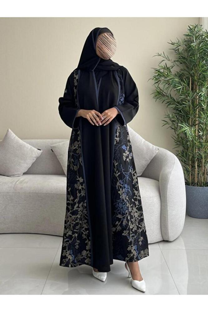 OLGA-ABAYA عباية أنيقة عصرية من آولجا القماش كتان مطرز وقصة العباية ربع كلوش شامل الطرحة