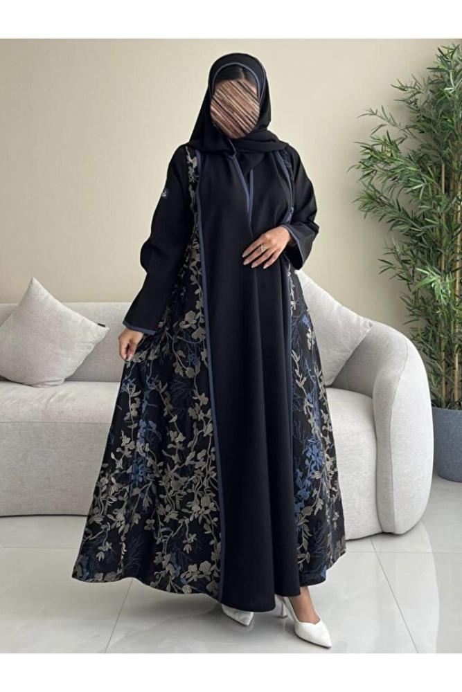 OLGA-ABAYA عباية أنيقة عصرية من آولجا القماش كتان مطرز وقصة العباية ربع كلوش شامل الطرحة
