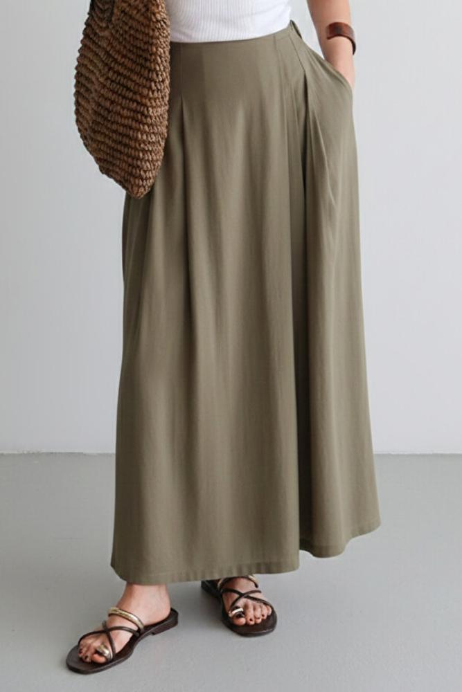 Trendyol Collection بنطلون كاكي واسع الساقين بمظهر تنورة مودال TWOSS26PL00081