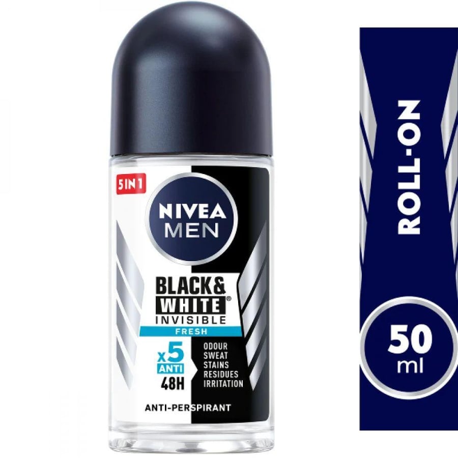 نيفيا – مزيل عرق رول أون فرش بلاك آند وايت رجالي – 50 مل NIVEA Men Fresh Black & White Roll-On Deodorant – 50ml