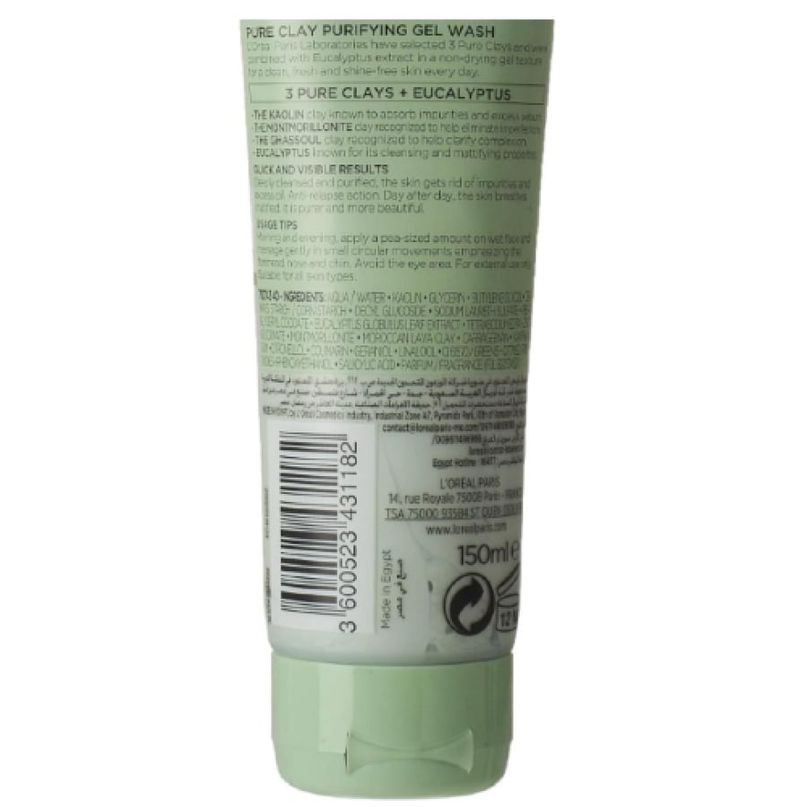 L'Oreal Paris - Pure Clay Cleansing Gel with Eucalyptus for Oily Skin - 150 ml