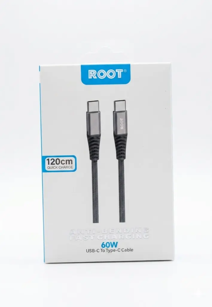کابل شحن 1.2 متر USB-C إلى USB-C من النايلون المضفر من ROOT بقوة 60W