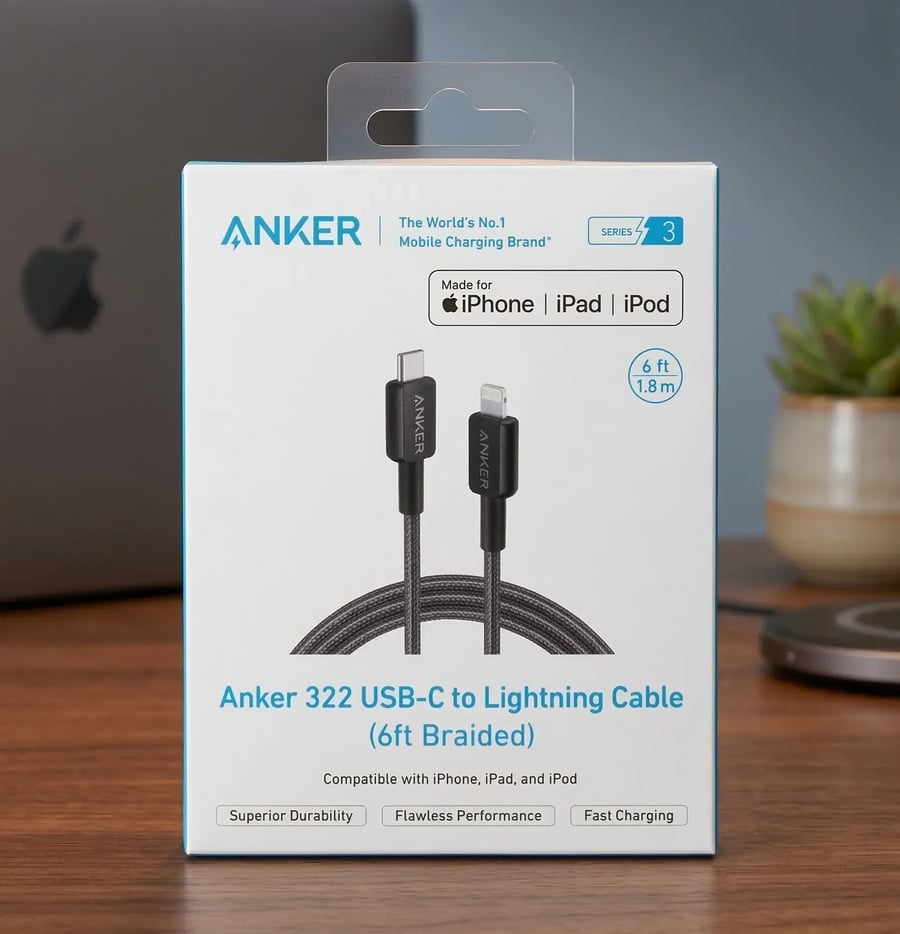 کابل شحن 1.8 متر USB-C إلى LIGHTNING (منفذ أيفون) من ANKER معتمد من شركة أبل