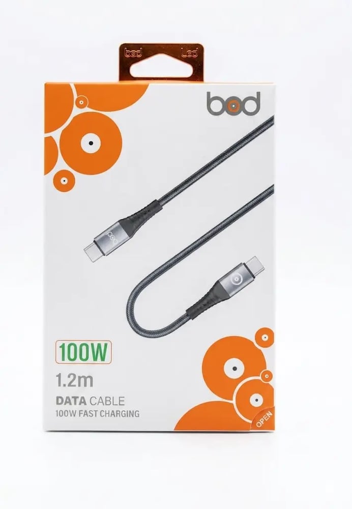 کابل شحن 1.2 متر USB-C إلى USB-C من النايلون المضفر من bod بقوة 100W