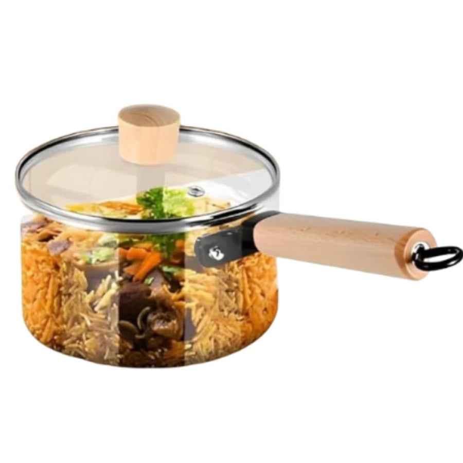 Cooking pot glass 1800ml with wooden handle 36444