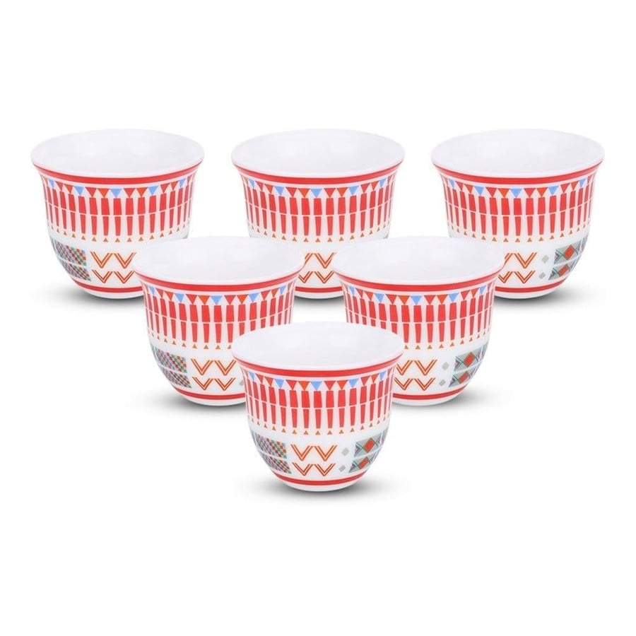 Traditional engraved red coffee cups, 6 pieces, 0381.100CC