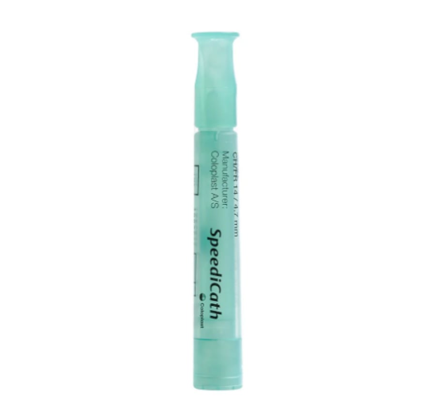 مقاس 10 / 28580 قسطرة مغطاة بمادة مزلقة جاهزة مع المحلول المزلق جمع البول انثى Coloplast Speedicath compact