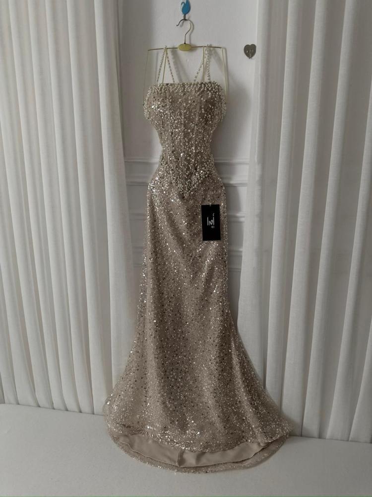 Beige Karadena Sequin and Lulu Dress