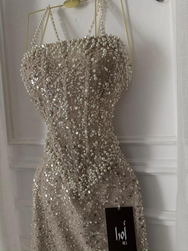 Beige Karadena Sequin and Lulu Dress