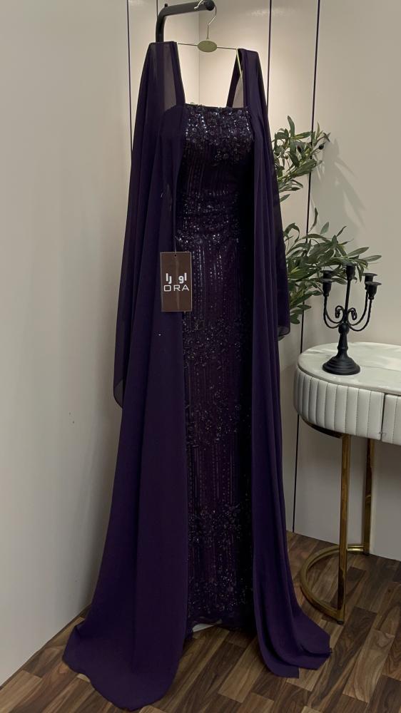 Lilac evening dress with georgette sleeves