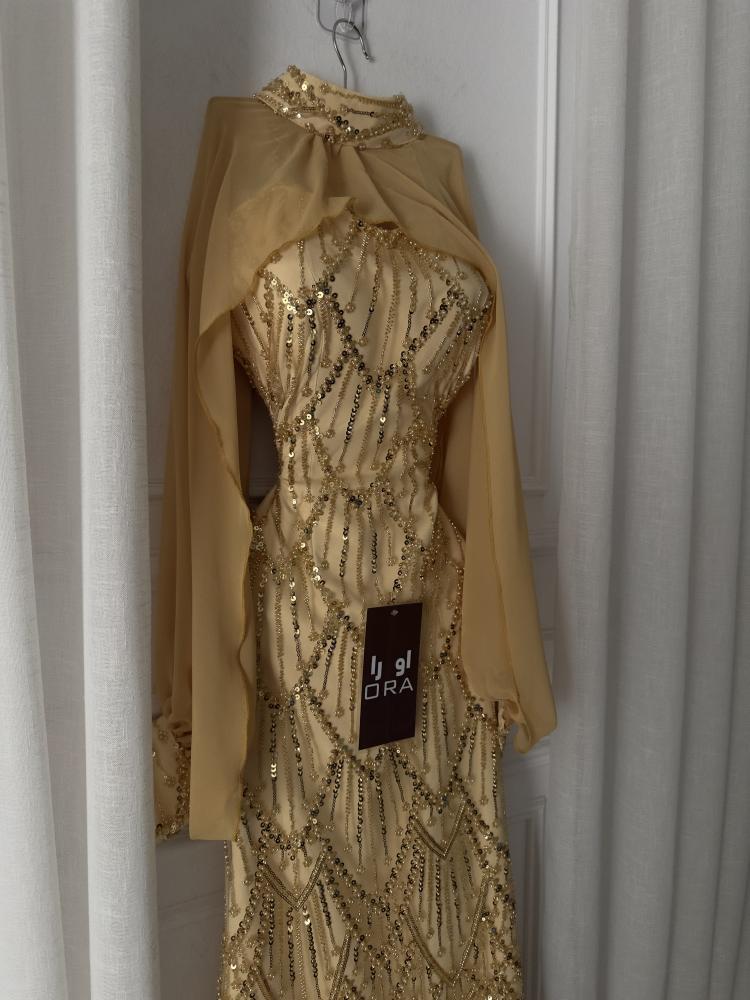 A gold dress with sequins and a separate georgette jacket