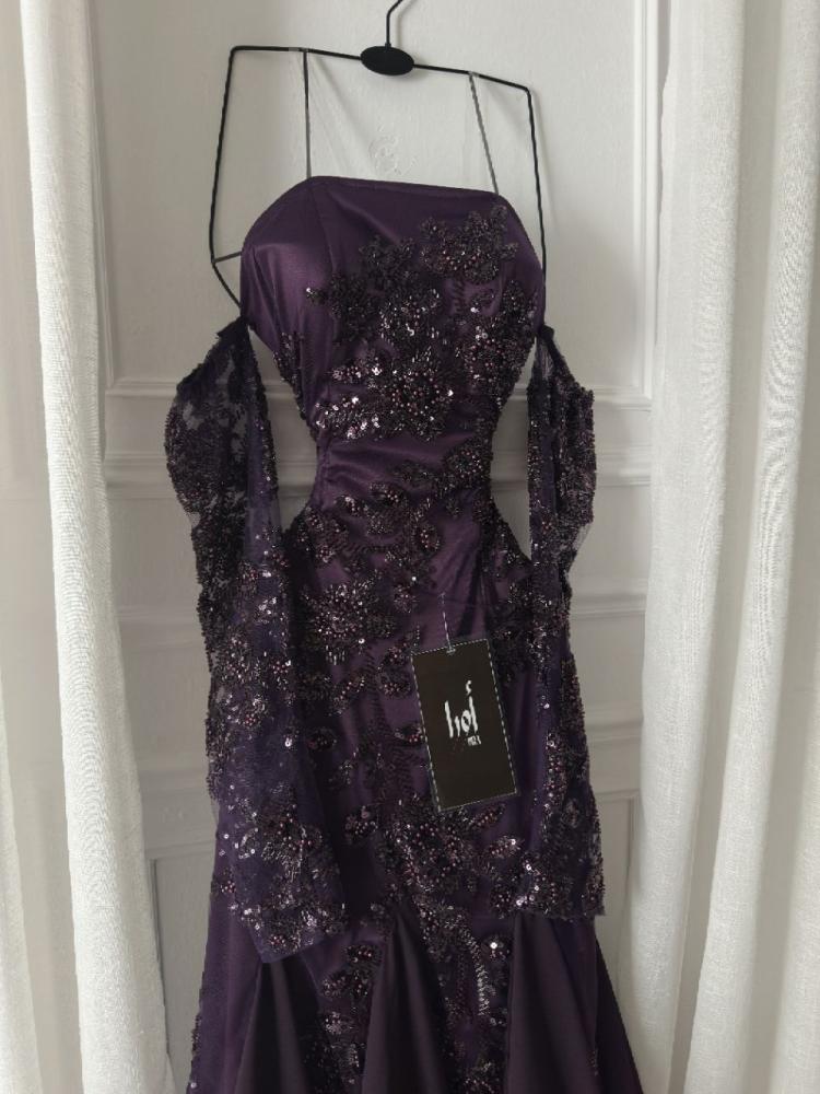 Lilac evening dress with georgette insert