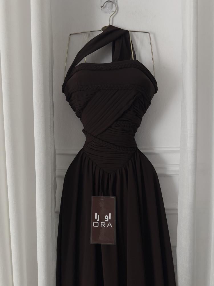 Mocha Georgette Pleated Dress