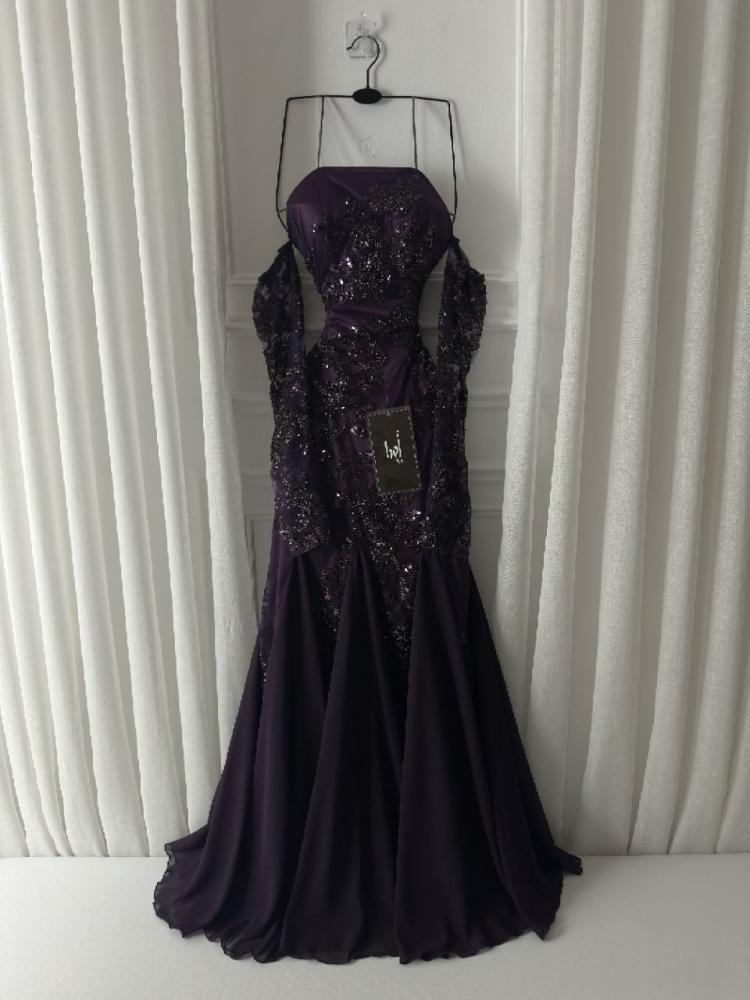 Lilac evening dress with georgette insert