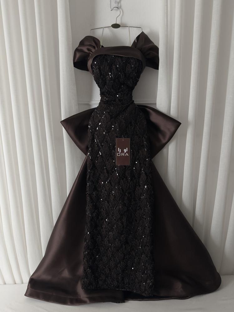 Mikado lace dress with a train, 4 colors
