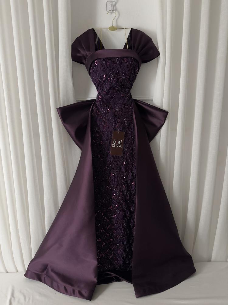 Mikado lace dress with a train, 4 colors