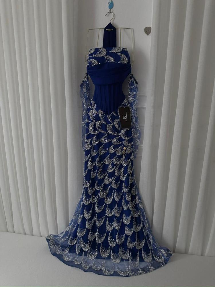 Navy blue dress, Barbie bodice, embroidered details, evening wear