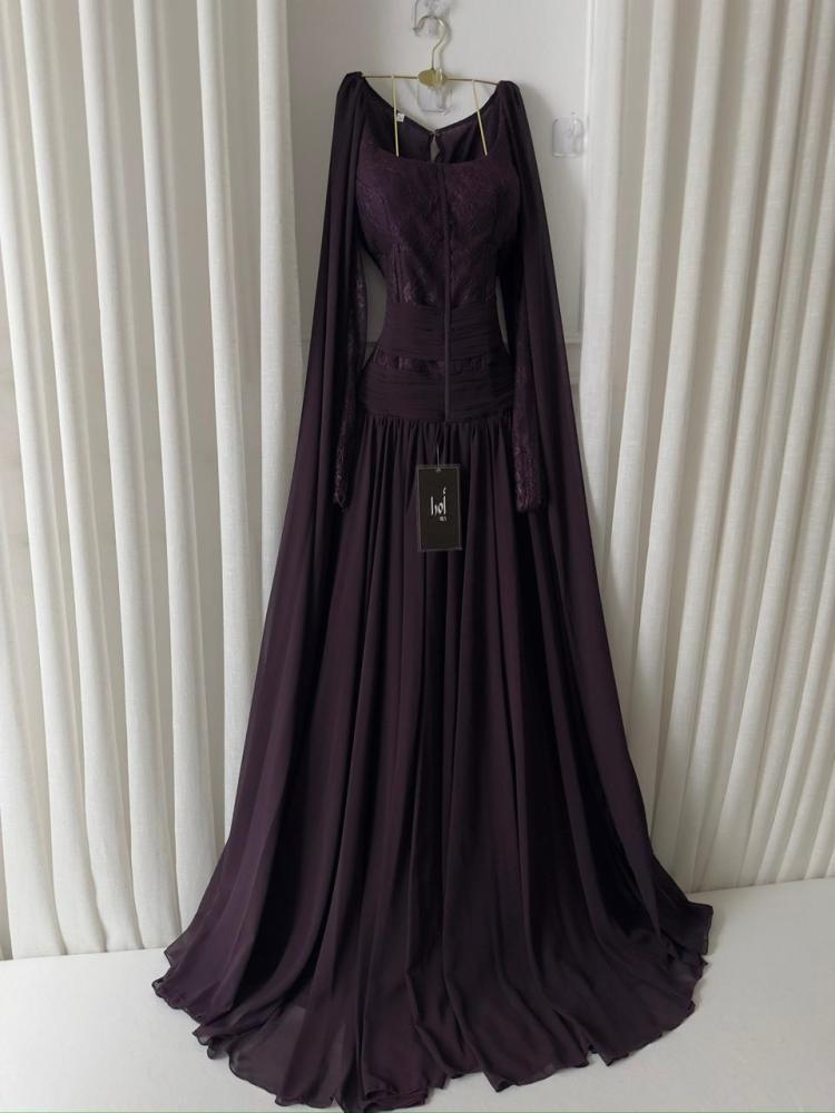 Lilac dress with French lace bodice and georgette