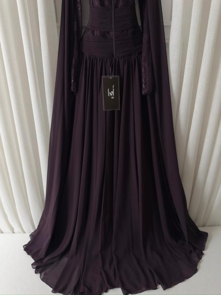Lilac dress with French lace bodice and georgette