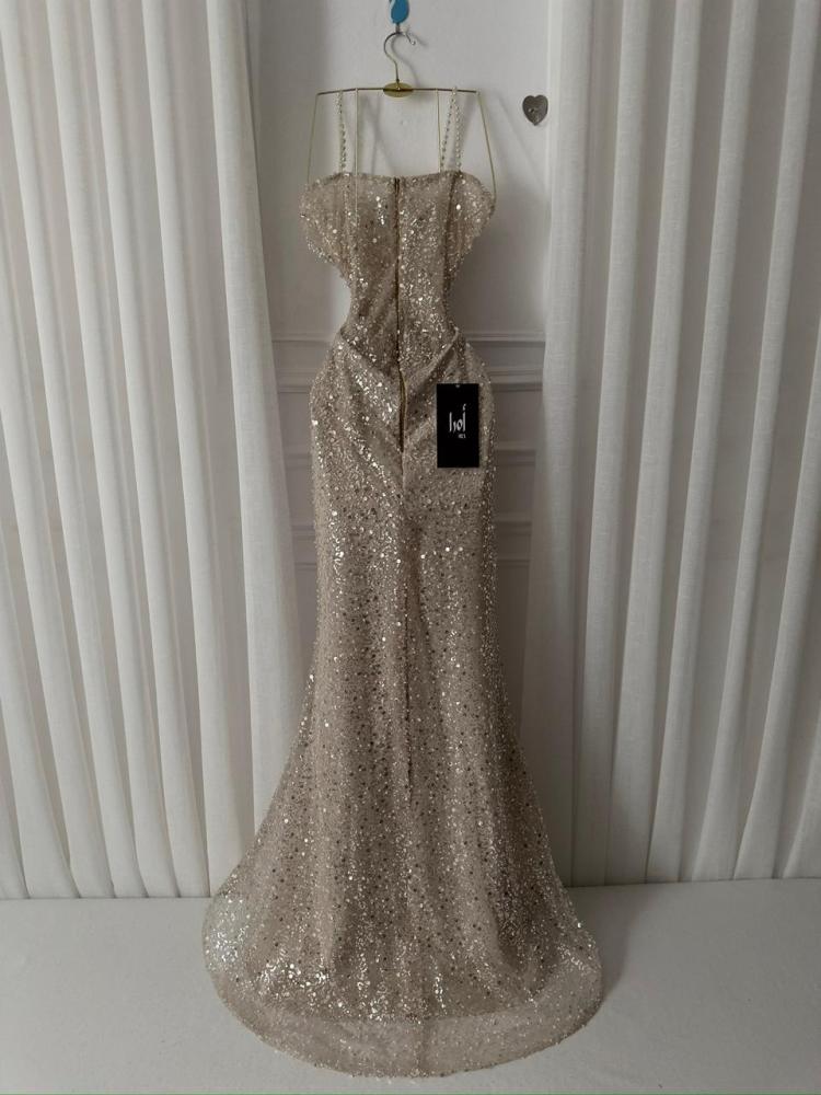 Beige Karadena Sequin and Lulu Dress