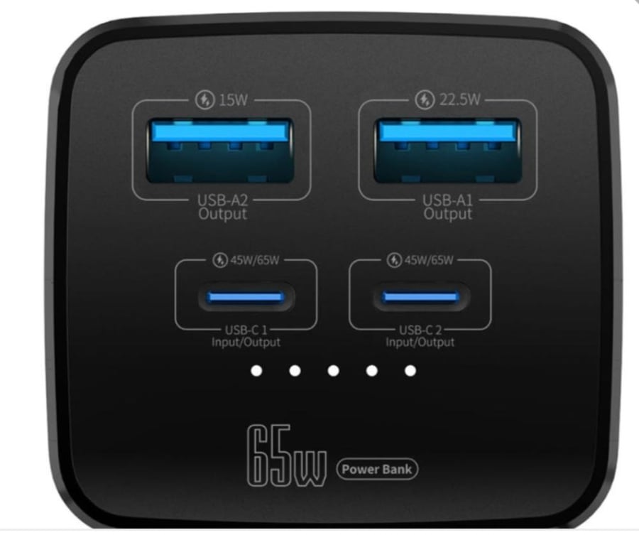 Power bank Belk Belk capacity 20,000 mAh with 65-watt power for trips, laptops, and mobile phones, 4 ports (2 Type-C and 2 USB) with Type-C cable included in the box