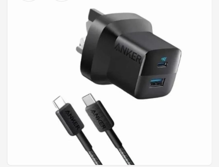 شاحن جداري أنكر anker بقوة 33 واط منفذين ( تايب سي و يو أس بي ) مع كيبل للشحن 90 سم تايب سي اللون اسود ضمان 18 شهر