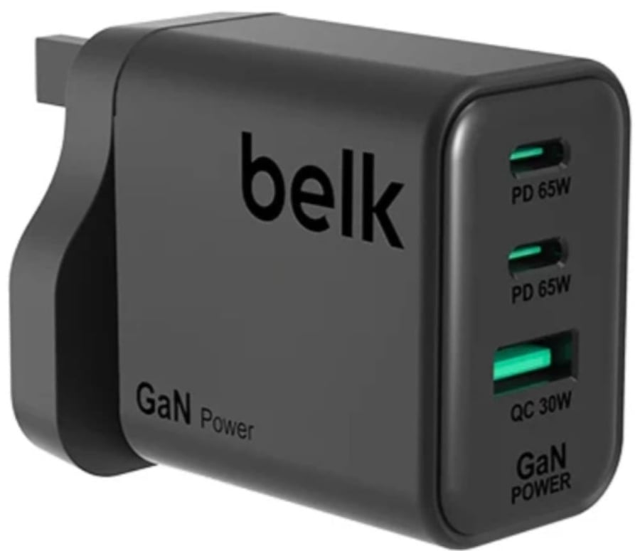 شاحن جداري بيلك belk بقوة 65 واط 3 منافذ ( 2تايب سي و 1 يو اس بي ) للشحن السريع ضمان سنتين
