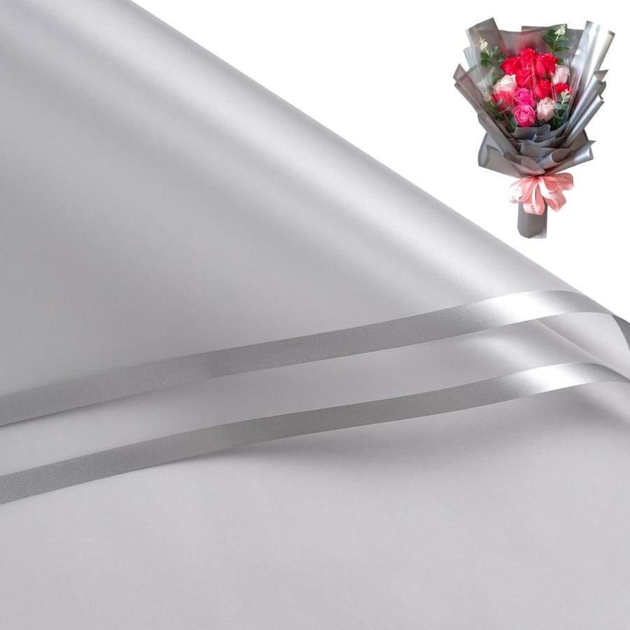 Transparent plastic flower wrapping, 20 pieces, silver line
