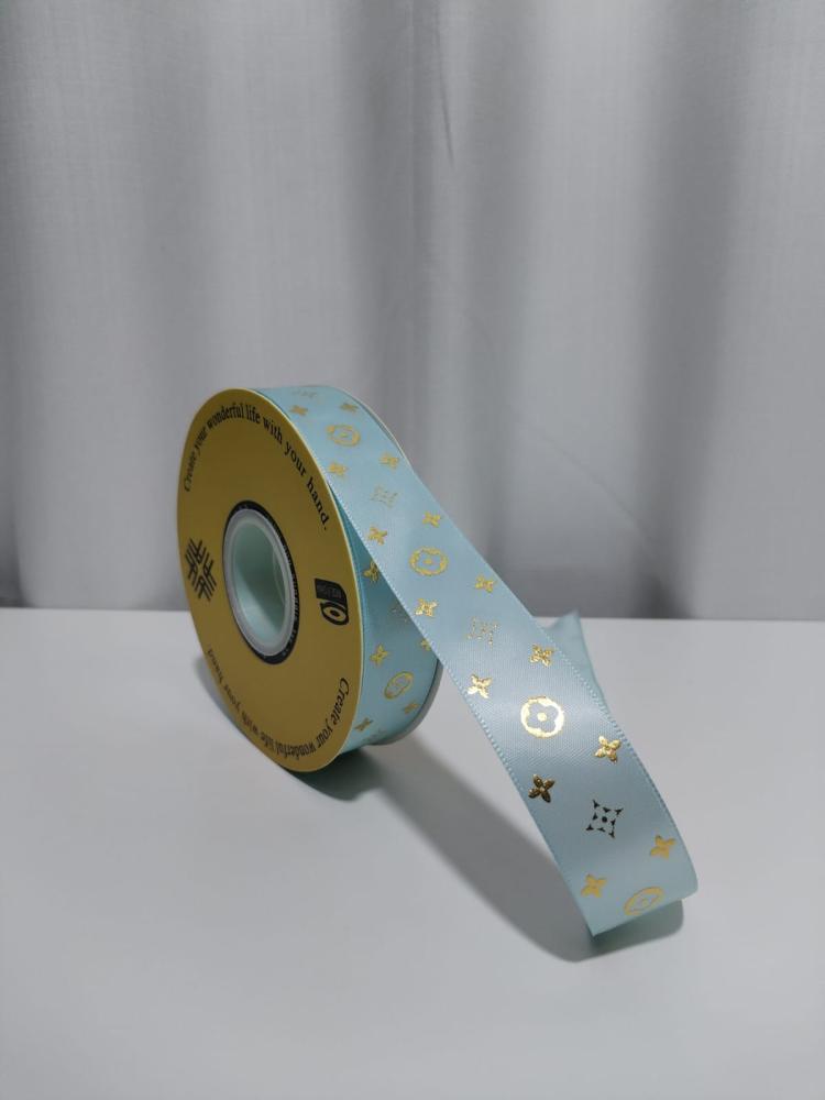 Satin printed strips 2.5 cm * 45 meters sky blue