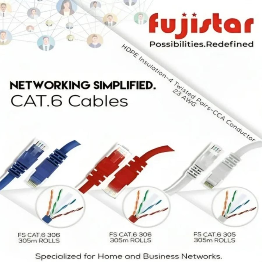 Fuijistar لفة كيبل شبكة خارجي (Cat6 Outdoor) بطول 305 متر مقاوم للشمس والمطر