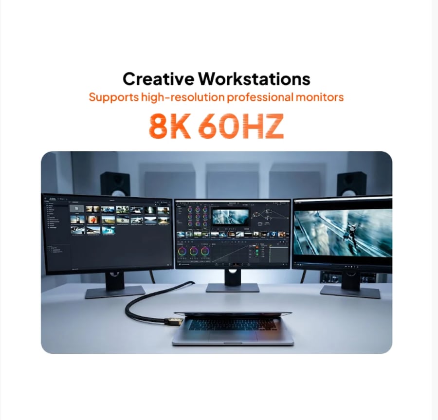 كابل توصيل HDMI فائقة السرعة بدقة 8K مع معيار 2.1 وطول 2 متر للشاشات والأنظمة المتقدمة