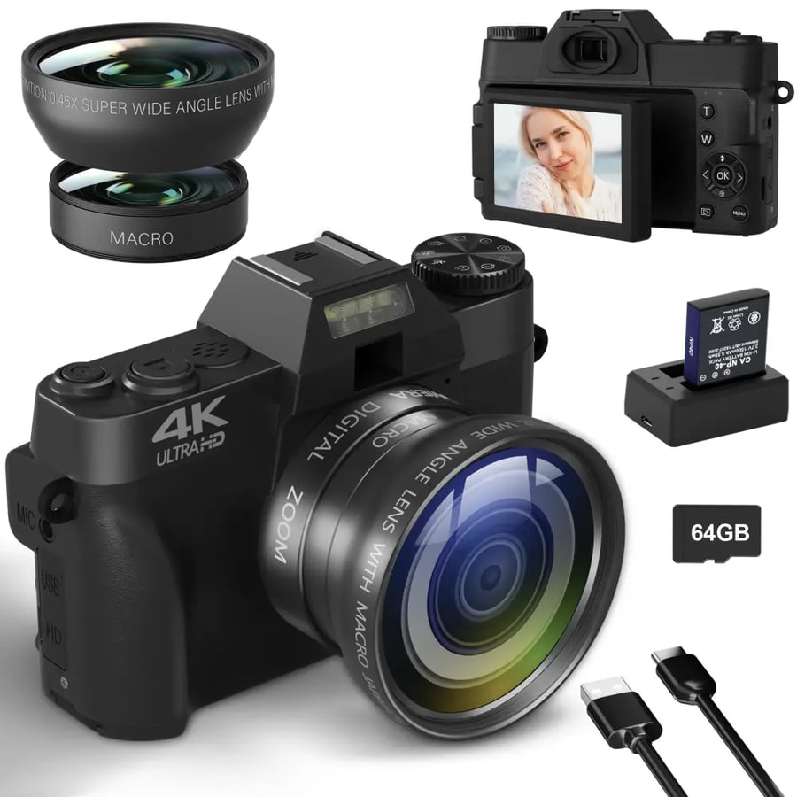 كاميرا رقمية 4K 56MP واي فاي بشاشة 3 بوصة قابلة للطي 16X