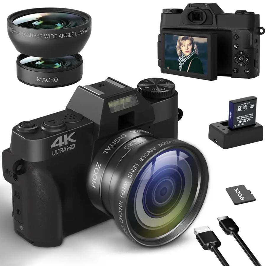 كاميرا رقمية 4K 56MP واي فاي بشاشة 3 بوصة قابلة للطي 16X