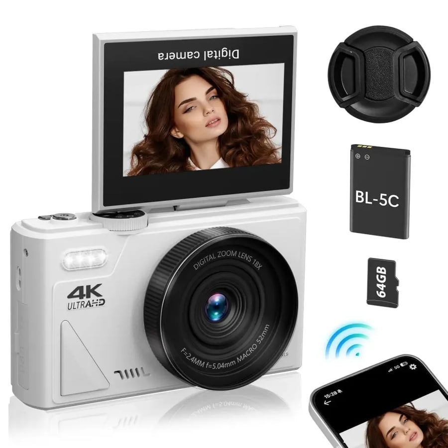 كاميرا رقمية 4K 64MP 18X بشاشة 3 بوصة قابلة للطي