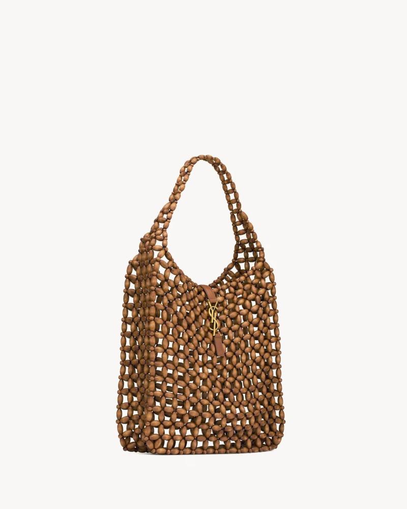 ysl woven wood-bead tote bag