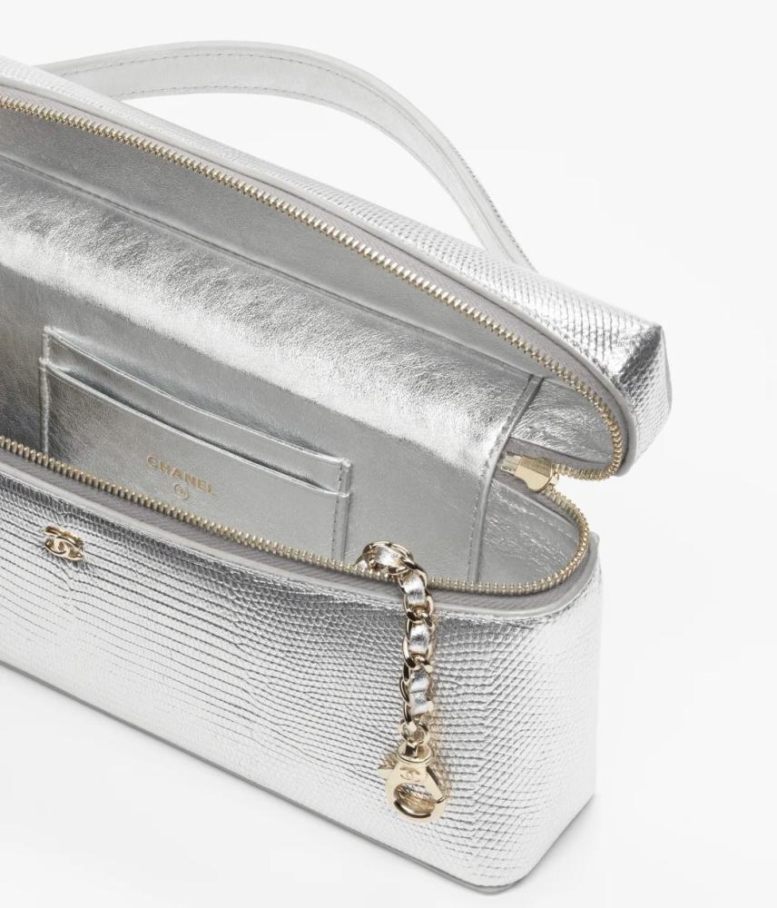 chanel top handle vanity chain lizard