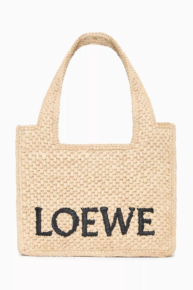 loewe Font Tote Bag in Raffia