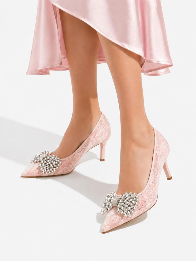 jimmy choo lace with a crystal bow pumps